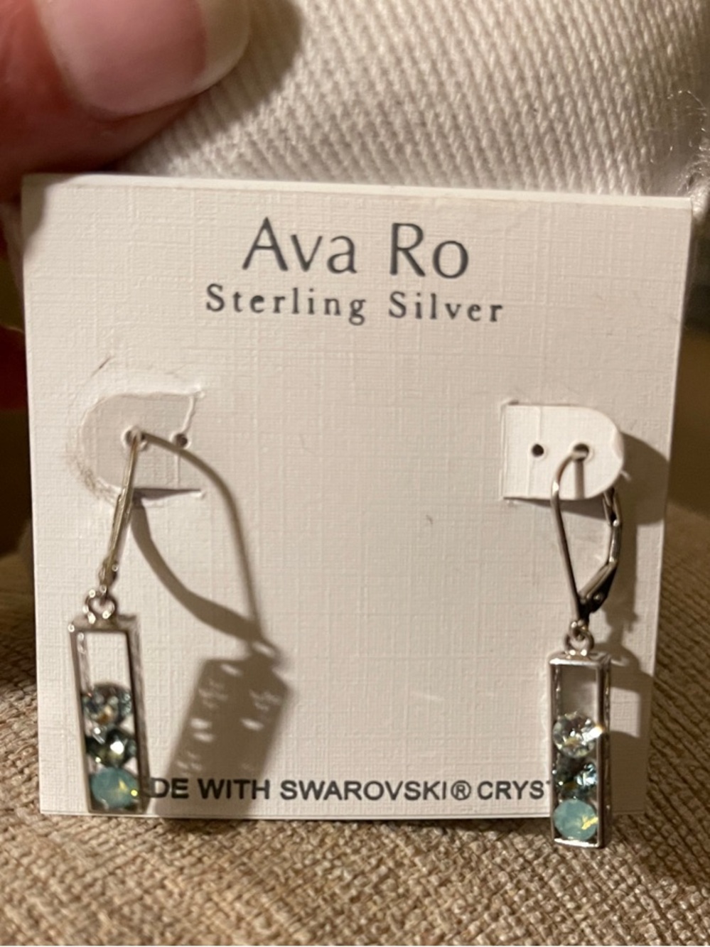 Sterling Silver Aqua Crystal Bar Drop Earrings